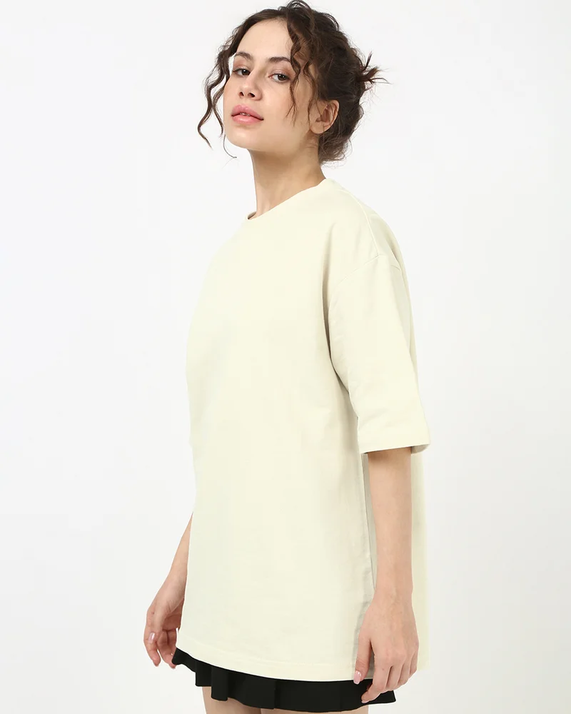 بيواكوف Women's Beige Oversized T-shirt